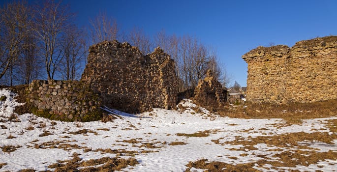   ruins of the fortress located in the village of Krevo, Belarus