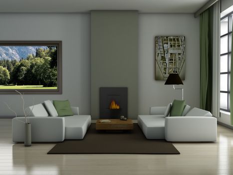 Modern interior (3D render) - Living room