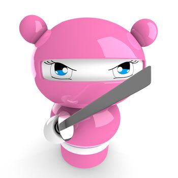 3D Japanese ninja girl with katana ready to attack
