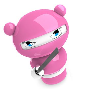 3D Japanese ninja girl with katana ready to attack