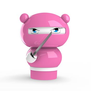 3D Japanese ninja girl with katana ready to attack