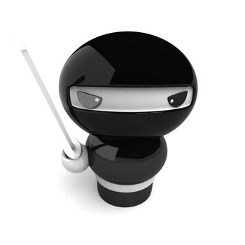 3D Japanese ninja with katana ready to attack
