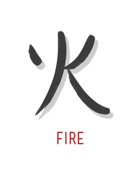 Hand drawn vector illustration or drawing of the japanese symbol for the word: Fire