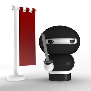 3D Japanese ninja with katana ready to attack