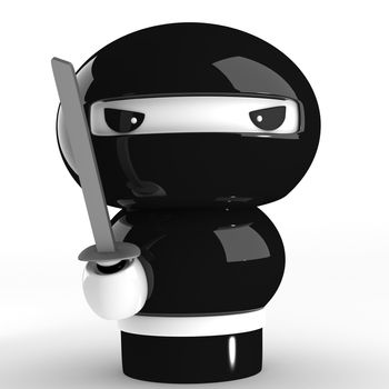 3D Japanese ninja with katana ready to attack