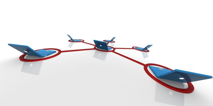 3D image of laptop network on white background
