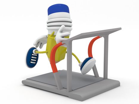 Yellow pencil running on treadmill - 3D render