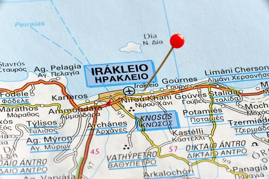 Closup map of Irákleio. Irákleio a city i Greece.