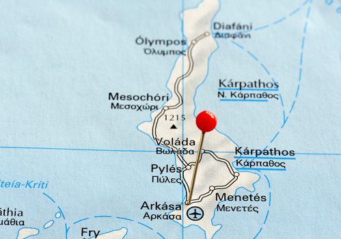 Closeup map of iceland Karpathos (Κάρπαθος). Karpathos a iceland in Greece.