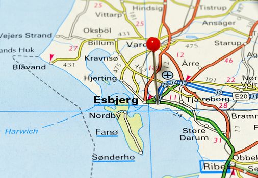 Closeup map of Esbjerg