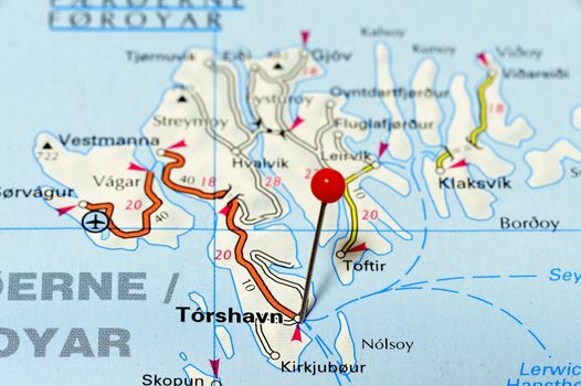 Closeup map of Torshavn. Torshavn is Faroe Islands capital.