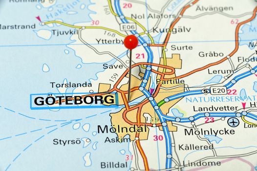 Closeup map of Göteborg. Göteborg a city in Sweden.