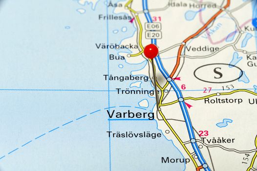 Closeyp map of Varberg. Varberg a city in Sweden