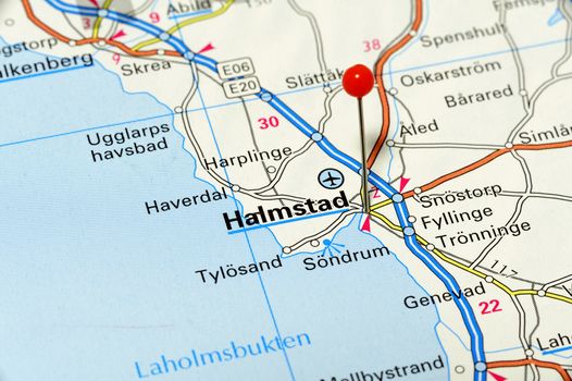 Closeup map of Halmstad. Halmstad a city in Sweden.