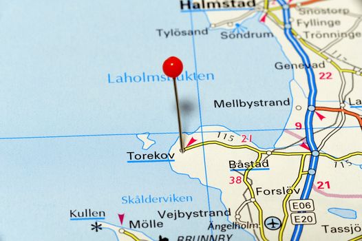 Closeup map of Torekov. Torekov a small city in Sweden.