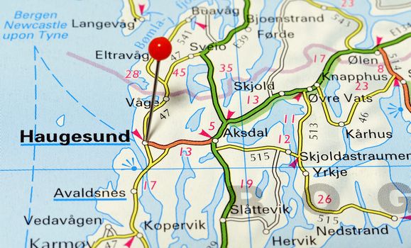 Closeup map of Hugesund. Haugesunda city in Norway.