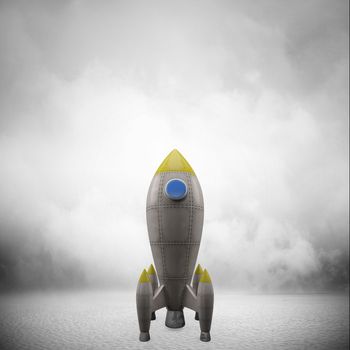 Rocket on cloud background (3D Render)