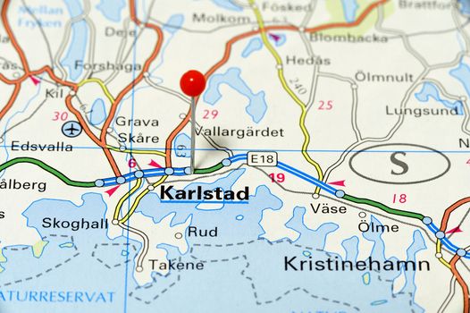 Closeup map of Karlstad. Karlstad a city in Sweden.