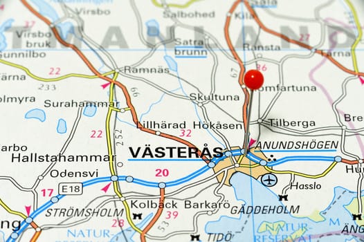 Closeup map of Västerås. Västerås a city in Sweden.