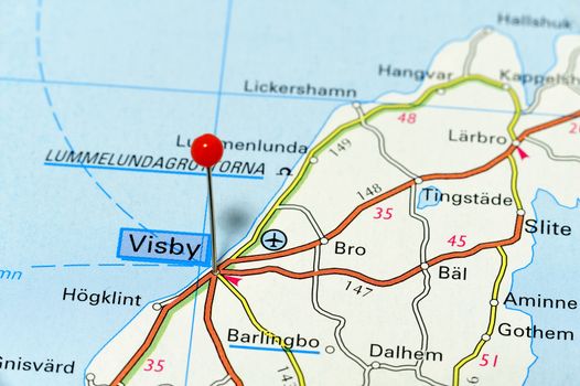 Closeup map of Visby. Visby a city in Gotland Island.