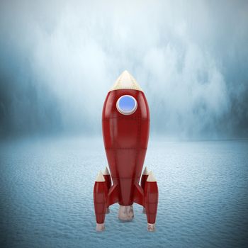 Rocket on cloud background (3D Render)