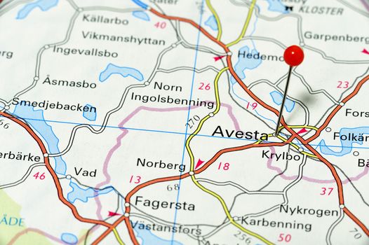 Closeup map of Avesta. Avesta a city in Sweden.