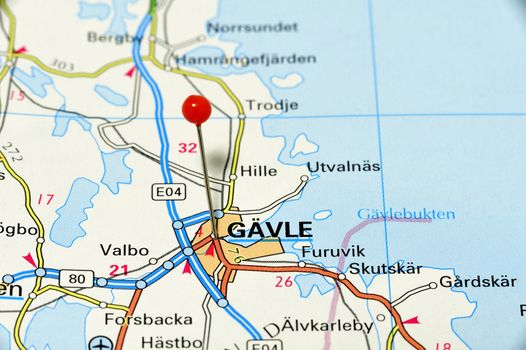 Closeup map of Gävle. Gävle a city in Sweden.
