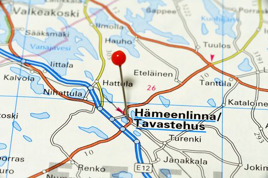 Closeup map of Hämeenlinna. Hämeenlinna a city in Finland.