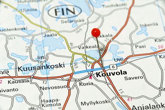 Closeup map of Kouvola. Kouvola a city in Finland.