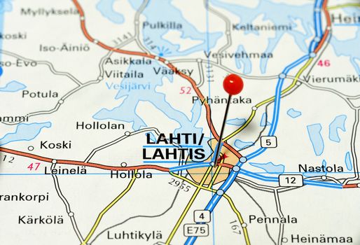 Closeup map of Lahti. Lahti a city in Finland.