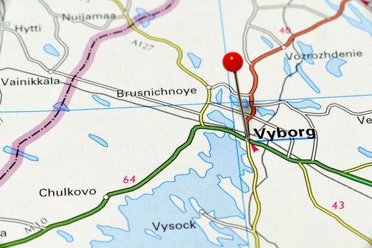 Closeup map of Vyborg. Vyborg a city in Russia.