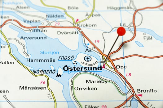 Closeup map of Östersund.