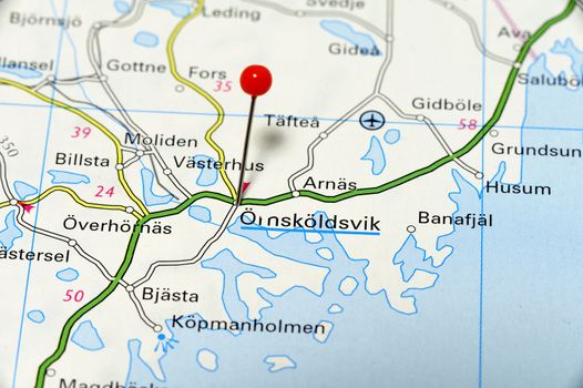 Closeup map o Örsnsköldsvik. Örnsköldsvik a city in Sweden.