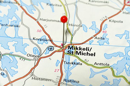 Closeup map Mikkeli. Mikkeli a city in Finland.