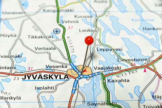 Closeup map of Jyväskylä. Jyväskylä a city in Finland.
