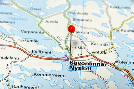 Closeup map of Savonlinna. Savonlinna a city in Finland.