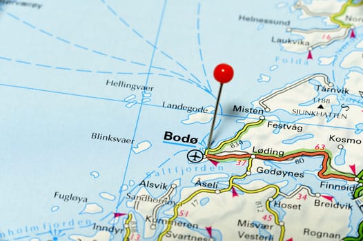 Closup map of Bodø. Bodø a city in Norway.