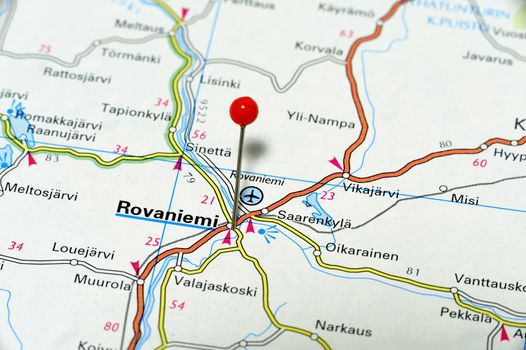 Closeup map of Rovaniemi. Rovaniemi a city in Finland.