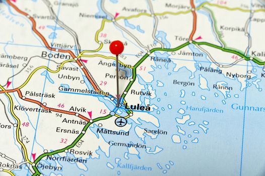 Closeup map of Luleå. Luleå a city in Sweden.