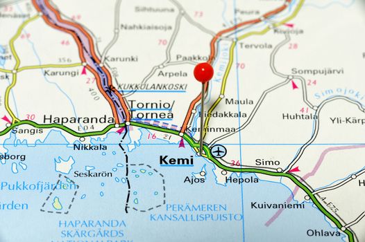 Closeup map of Kemi. Kemi a city in Finland.