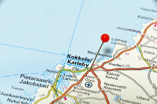 Closeup map of Kokkola. Kokkola a city in Finland.