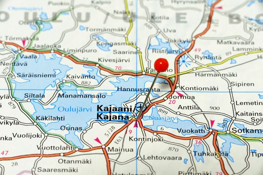 Closeup map of Kajaani. Kajaani a city in Finland.