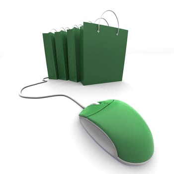 3D image of four shopping bag with computer mouse