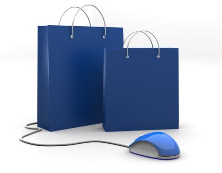 3D image of two shopping bag with computer mouse
