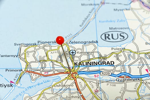 Closeup map of Kaliningrad. Kaliningrad a city in Russia.