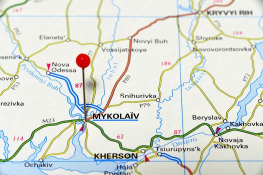 Closeup map of Myolajiv.