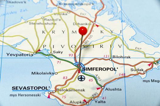 Closeup map of Simferopol. Simferopol a city in Russia.