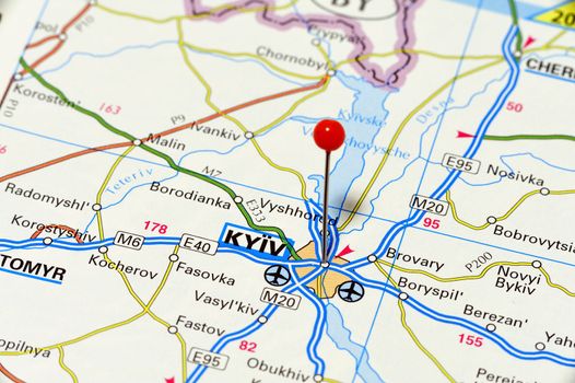 Closeup map of Kyiv. Kyiv the capital of Ukraine.