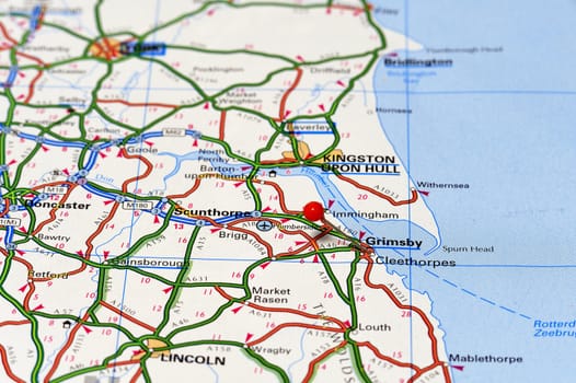 Closeup map of Grimsby, North East Lincolnshire, UK.