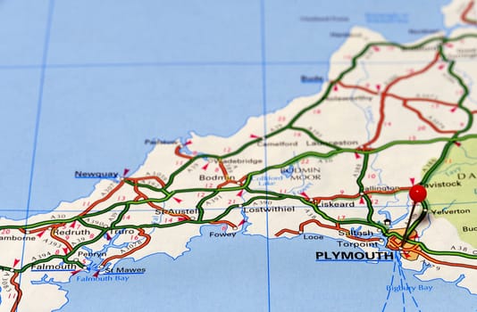 Closeup map of Plymouth, Plymouth a city in UK.